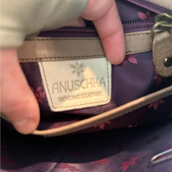 Anuschka Peacock Hand-Painted Blue Floral Crossbody Bag - Picture 8 of 15